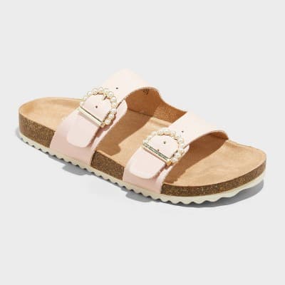 Kids' Drew Footbed Sandals - Cat & Jack™ Pink 3: Slip-On, Contoured Footbed, Open Toe, Flexible TPR Outsole, Medium Width