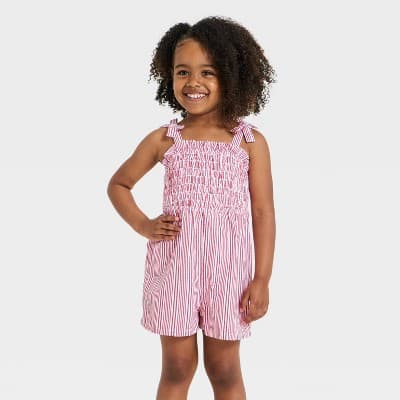 Toddler Girls' 4th of July Striped Romper - Cat & Jack™ Red 4T