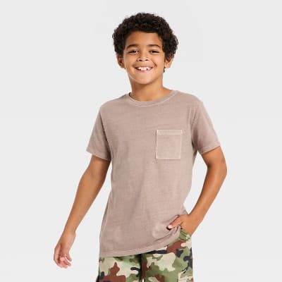 Boys' Short Sleeve Washed Pocket T-Shirt - Cat & Jack™ Light Brown S