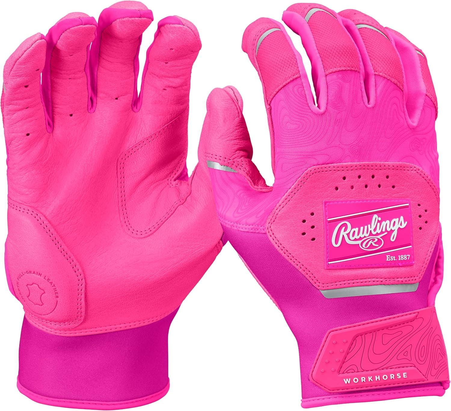 Rawlings Youth Workhorse Baseball Batting Gloves - Electric Unicorn Pink