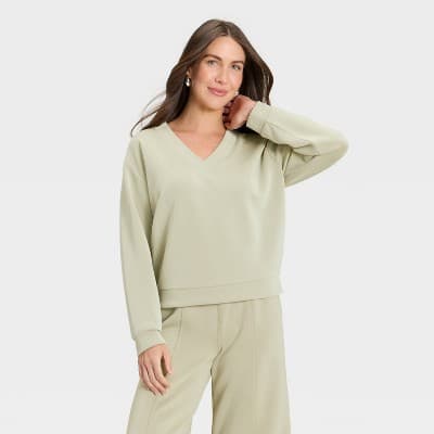Women's Sandwash Sweatshirt - A New Day™ Light Green L