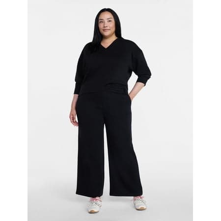 Time and Tru Women's and Women's Plus V-Neck Sweatshirt and Pants Set, 2-Piece, Sizes XS-4X