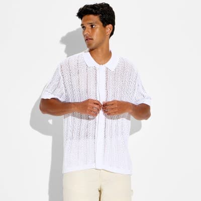 Men's Short Sleeve Button-Up Sweater - Original Use™ White M