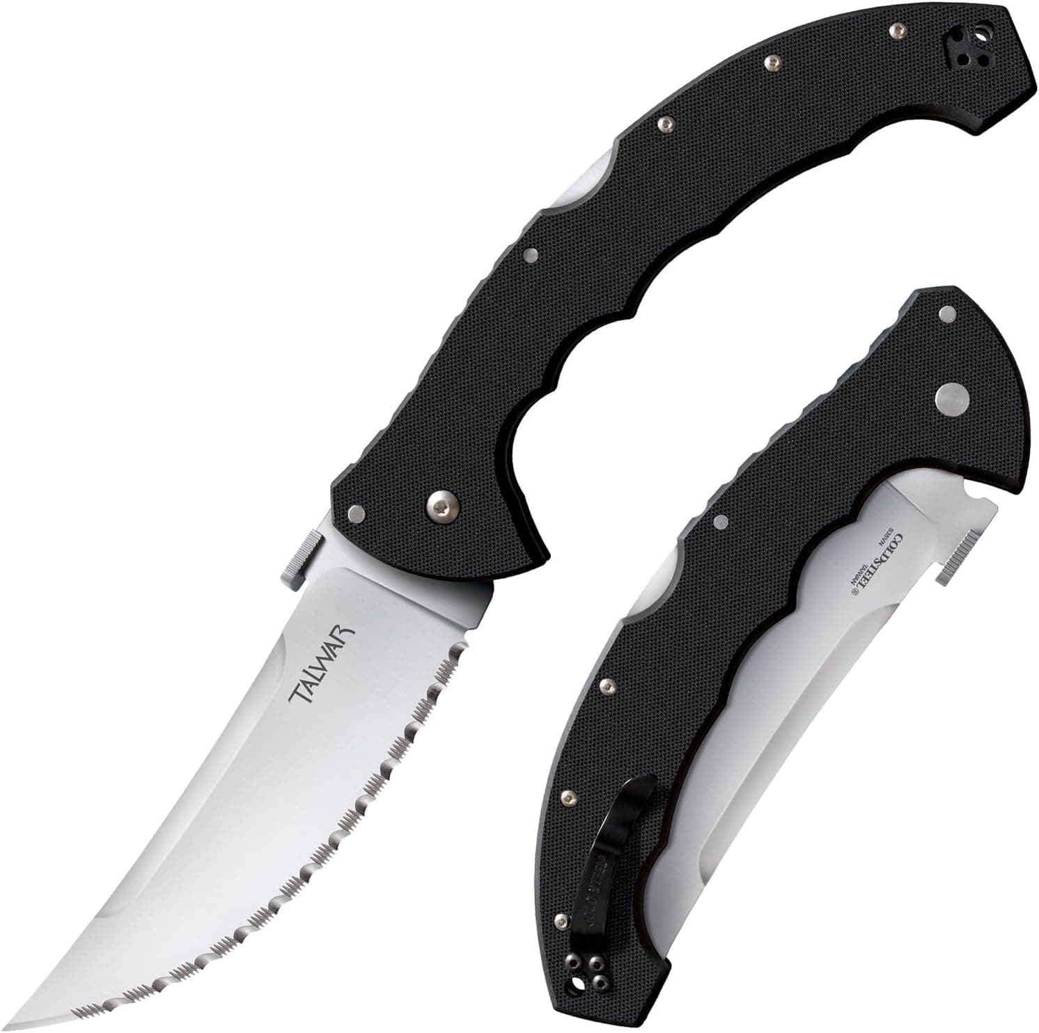 Cold Steel Talwar 5.5" S35VN Steel Ultra-Sharp Serrated Blade 7.375" G10 Handle Tactical Pocket Folding Knife with Tri-Ad Locking Mechanism,Multi Color