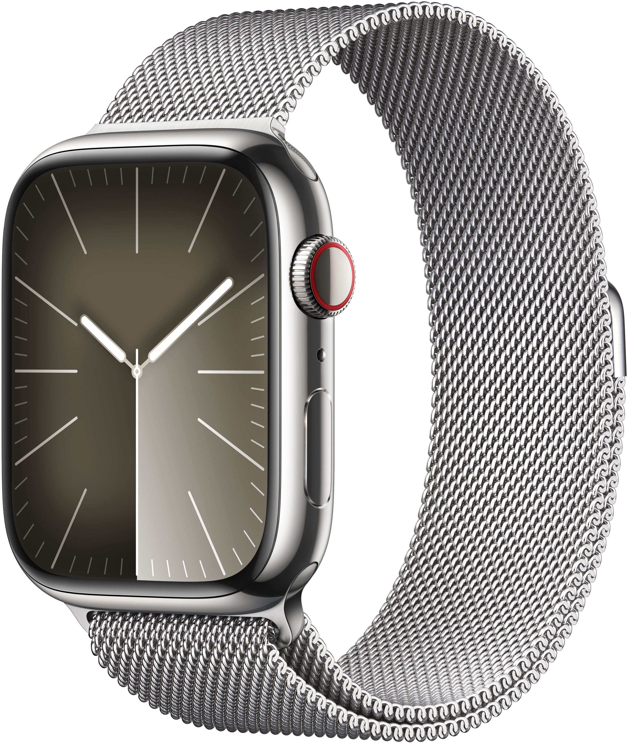 Apple GS Cert Refurb Watch Series 9 GPS + Cell 45mm Silver Stainless Steel Case w Silver Milanese Loop - Silver - 2023 - Silver - (2023)