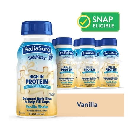 PediaSure SideKicks, Kids Protein Shake, Vanilla, 8-fl-oz Bottle, Pack of 6