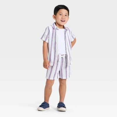 Toddler Boys' 4th of July Americana Star Jacquard Matching Set - Cat & Jack™ White/Blue 3T