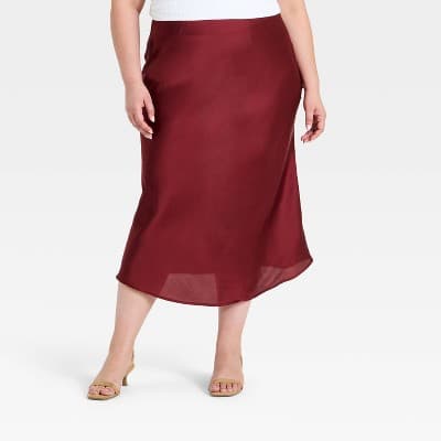 Women's Midi Slip Skirt - A New Day™ Red XXL