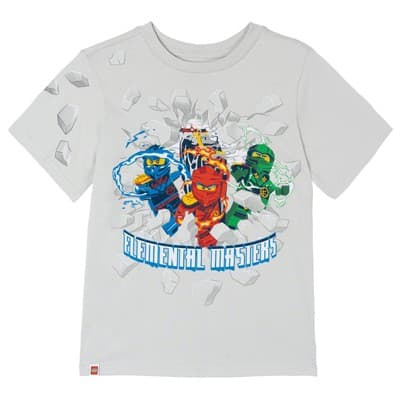 LEGO Ninjago Big Boys' Sleeve Printed Cotton Jersey Short Sleeve Graphic Tee Grey Elemental Ninjas 14-16