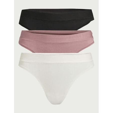 Joyspun Women's Ribbed Modal Thong Panties, 3-Pack, Sizes XS to 3XL