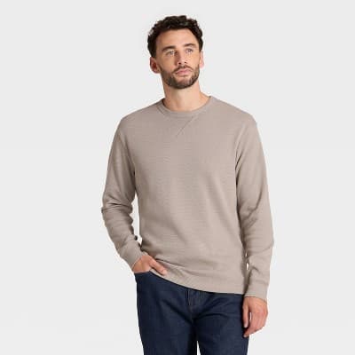 Men's Vintage Textured Crewneck Long Sleeve Shirt - Goodfellow & Co™ Brown L
