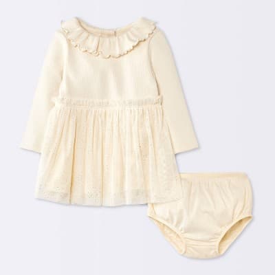 Baby Girls' Ruffle Ribbed Tulle Dress - Cloud Island™ Cream 6-9M