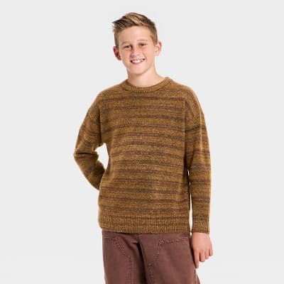Boys' Striped Crewneck Pullover Sweater - art class™ Brown L