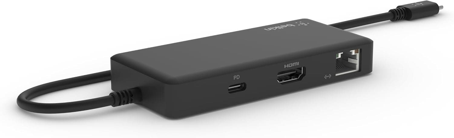 Belkin 5-in-1 Powered USB-C & USB Hub, USB-C Docking Station w/ 2 USB-A Ports, 1 USB-C Port, Ethernet, & 4K HDMI Port, Compatible with MacBook, Chromebook & Other USB-C Devices