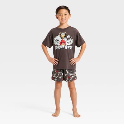 Boys' 2pc Angry Birds T-Shirt and Shorts Pajama Set - Brown S