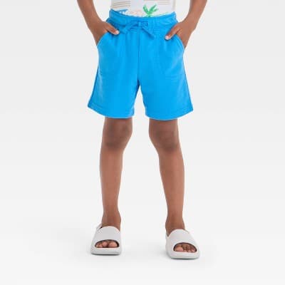 Toddler Boys' Pull-On Knit Shorts - Cat & Jack™ Blue 18M: Elastic Waist, Inside Pocket