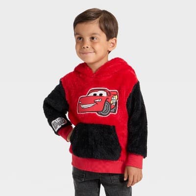 Toddler Boys' Disney Cars Lightning McQueen Racing Hooded Pullover Sweatshirt - Red 18M