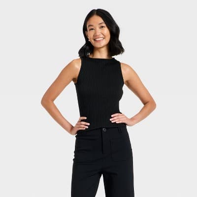 Women's Slim Fit Ribbed Seamless Tank Top - A New Day™ Black XL