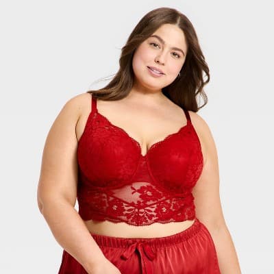 Women's Lightly Lined Lace Lingerie Bra Top - Auden™ Red 1X