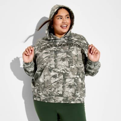 Women's Hooded Camo Yellowstone Graphic Pullover Sweatshirt - Assorted Gray 3X