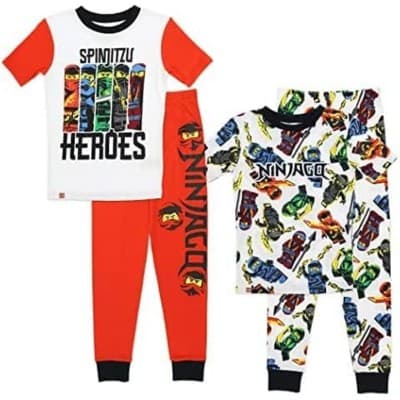 LEGO Ninjago Little Boys' 4-Piece Cotton Pajama Sets, Red/Black, 4
