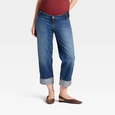 Under The Belly Cropped Vintage High-Rise Straight Leg Maternity Jeans - Isabel Maternity by Ingrid & Isabel™ Dark Wash 4
