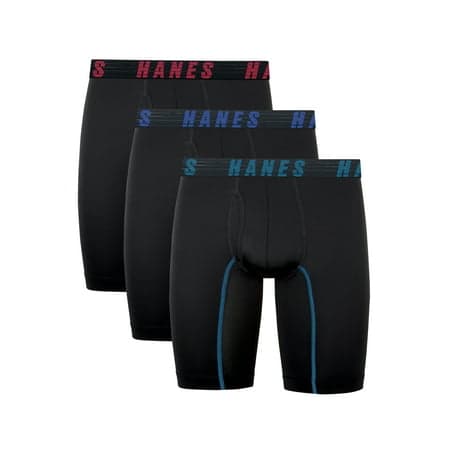 Hanes Moves Men’s Anti-Chafe Long Leg Boxer Brief, X-Temp, 3-Pack, 8" Inseam