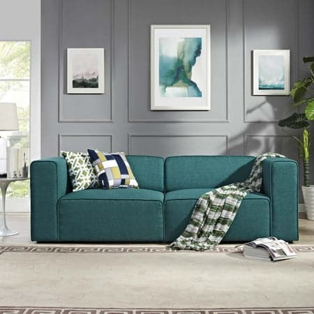 Modway Mingle 2 Piece Upholstered Fabric Sectional Sofa Set in Teal