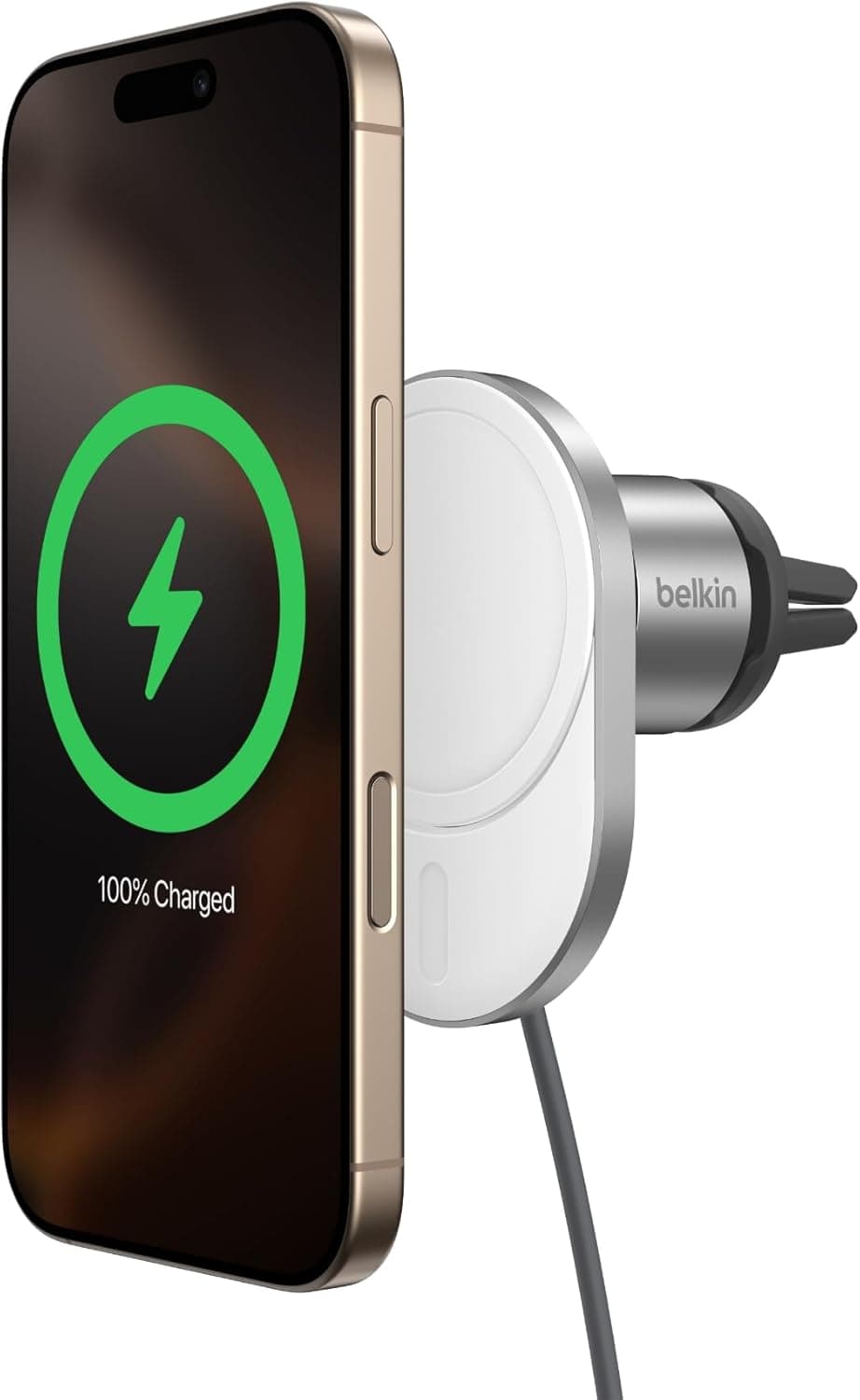 Belkin MagSafe-Compatible Wireless Car Charger 15W, Fast Charging Wireless Charger - Powerful Magnetic Vent Holder for iPhone 17, 16, 15, 14, 13 Series, Pixel 10, Secure Car Phone Mount - White