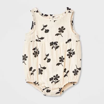 Baby Girls' Floral Tank Romper - Cat & Jack™ Cream Newborn