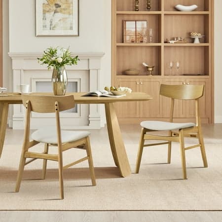 Spruce & Spring Farmhouse Upholstered Dining Chair with Solid Wood Frame Set of 2, Natural