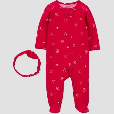 Carter's Just one you® Baby Girls' Valentine's Day Sleep N' Play with Headband - Red Newborn