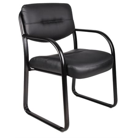 Boss Office Products LeatherPlus Waiting Room Reception Chair with Arms, Black