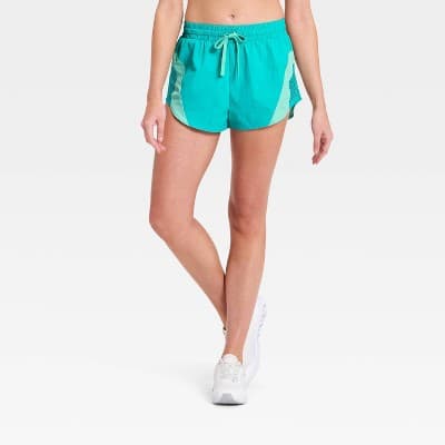Women's Mesh Colorblock Woven Shorts - JoyLab™ Teal Green XXS
