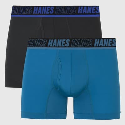 Hanes Moves Premium Men's Anti-Chafe X-Temp Trunks 2pk - Blue/Black L: Moisture Wicking, Breathable Mesh