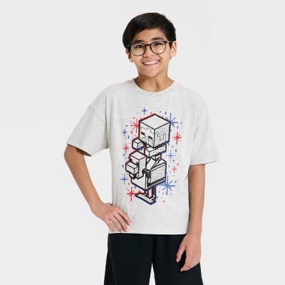 Boys' Minecraft 4th of July Short Sleeve Oversized Graphic T-Shirt - Gray M