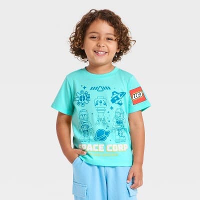 Toddler Boys' LEGO Space Crop Short Sleeve T-Shirt - Aqua Blue 3T