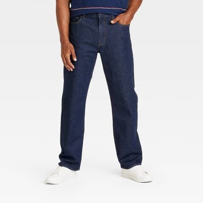 Men's Relaxed Fit Jeans - Goodfellow & Co™ Dark Wash 36x30: Midweight Denim, Stretch Fabric, Mid Rise, Machine Washable