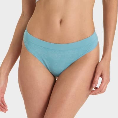 Women's Floral Print Seamless Thong Underwear - Auden™ Turquoise Blue M