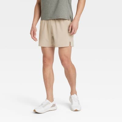 Men's Active Light Unlined Run Shorts 5" - All In Motion™ Tan XL: Moisture Wicking, Quick Dry, 4-Way Stretch