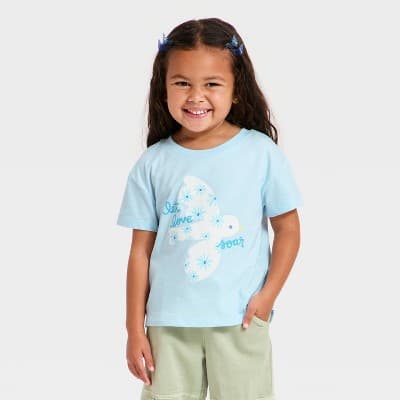 Toddler Girls' Bird Oversized T-Shirt - Cat & Jack™ Light Blue 4T