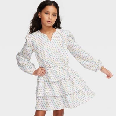 Girls' Disco Hearts Wave Long Sleeve Tiered Mini A-Line Dress Pink/Lavender/Teal - Roller Rabbit x Target XS