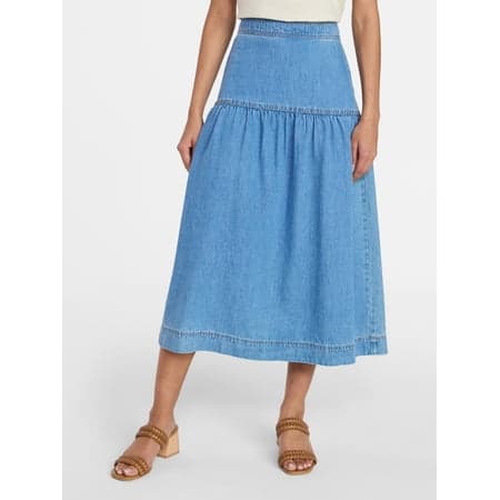 Time and Tru Women's Drapey Denim Midi Skirt, Sizes 0-20