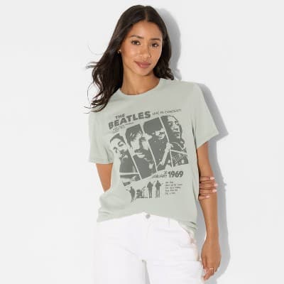 Women's The Beatles Short Sleeve Graphic T-Shirt - Green XS