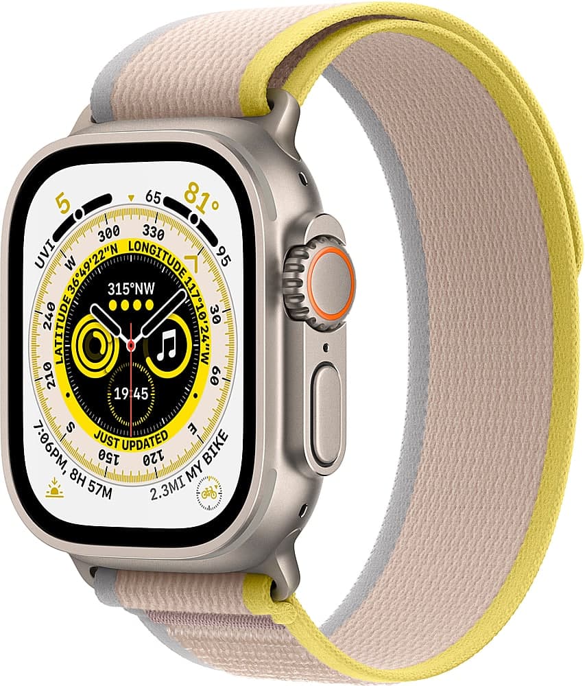 Apple Refurbished Watch Ultra (GPS + Cellular) 49mm Titanium Case with Yellow/Beige Trail Loop - M/L - Silver - (2022)