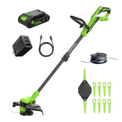 Greenworks 24V 12" 2-in-1 String Trimmer & Edger w/ 10 Blades, 3.0Ah Battery, Charger Amazon