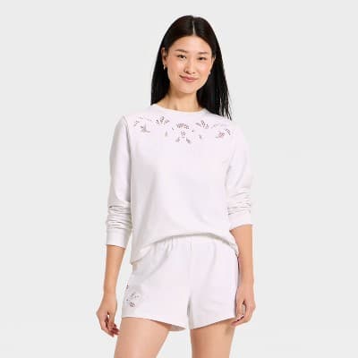 Women's Eyelet Sweatshirt - A New Day™ White S