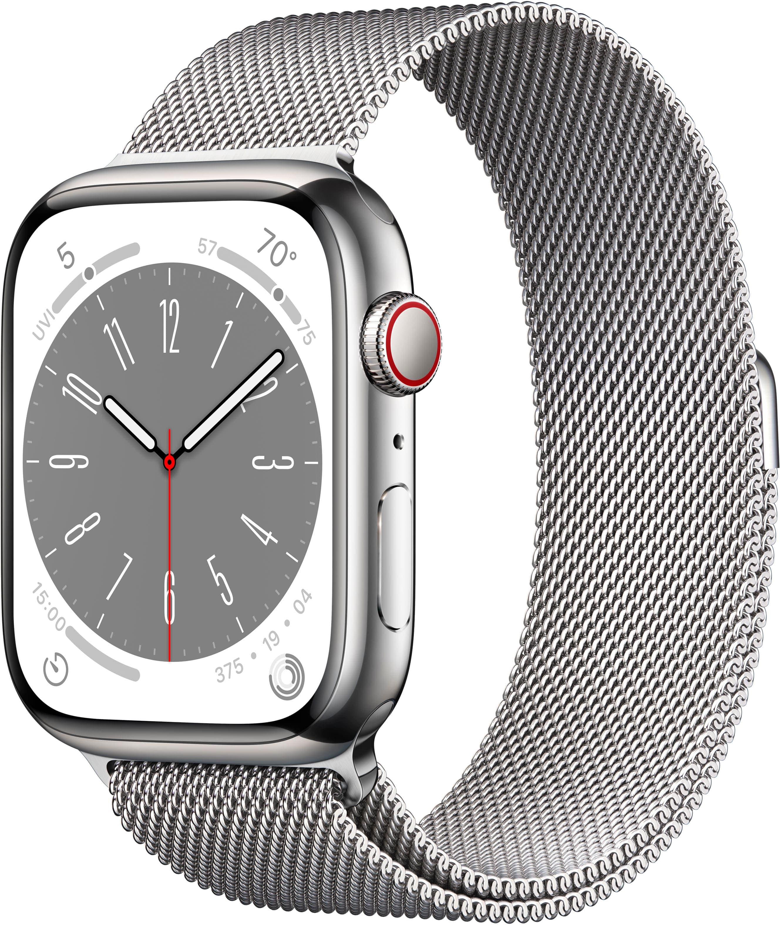 Refurbished Apple Watch Series 8 (GPS + Cellular) 45mm Stainless Steel Case with Silver Milanese Loop - Silver - (2022)