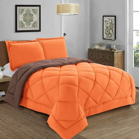 Elegant Comfort Reversible Comforter Set, All Season, Box-stitched Down Alternative, King/california King, Orange/brown