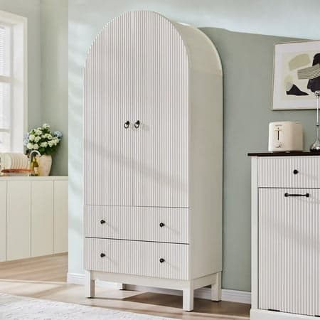 SinCiDo Fluted Arched Cabinet, 71" Tall Kitchen Storage Cabinets with Doors and Adjustable Shelves, 2 Large Drawers for Dining Room, Living Room